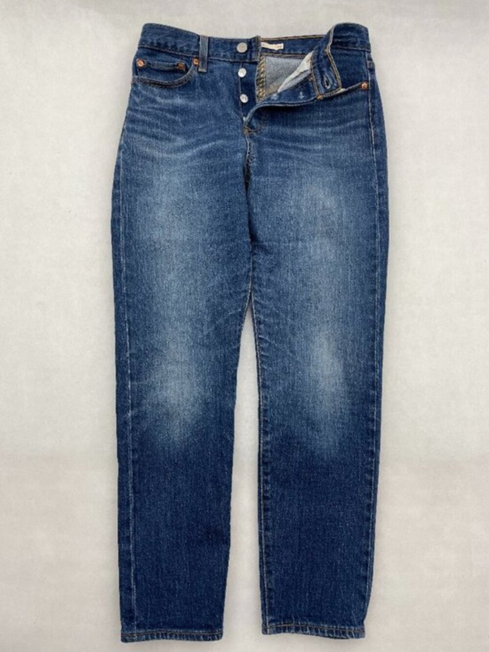 Levi's Premium Wedgie Straight High Rise Button Fly Blue Jeans Women's 28x27